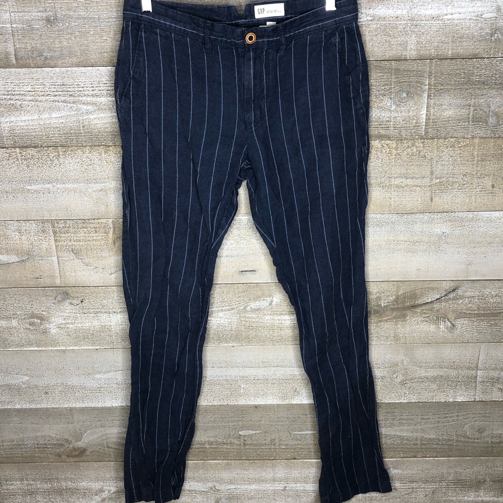 Gap linen blend navy pinstripe dress career office pants 29 x 30